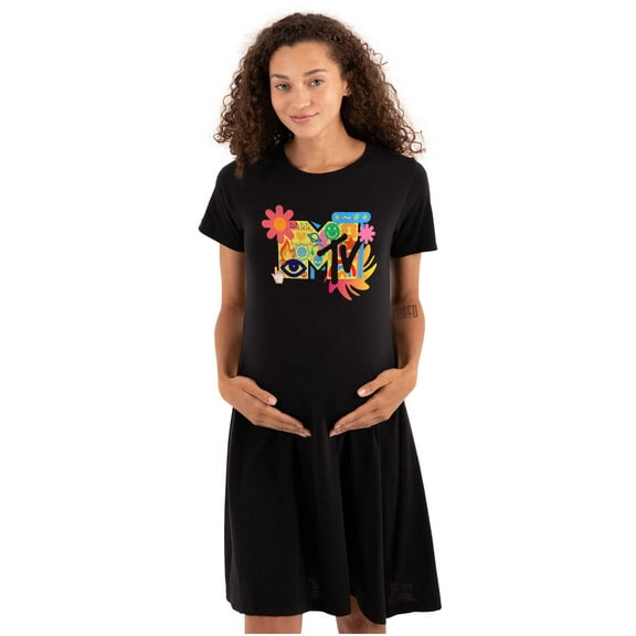 Retro MTV Computer Emoticons Logo Women's Maternity Dress Brisco Brands M