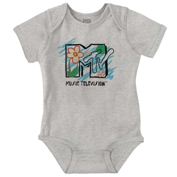 Retro MTV Crayon Sunflowers Logo Romper Boys or Girls Infant Baby Brisco Brands NB