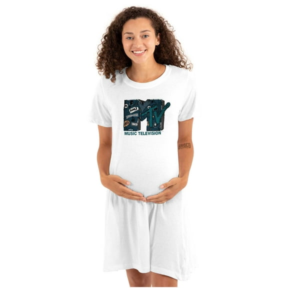 Retro MTV Distressed Denim Logo Women's Maternity Dress Brisco Brands M