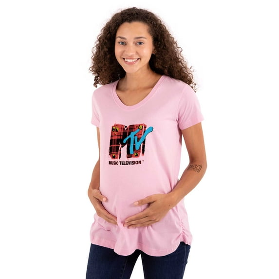 Retro MTV Distressed Plaid Logo Women's Maternity T Shirt Tee Brisco Brands S