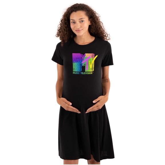 Retro MTV Distressed Stamps Logo Women's Maternity Dress Brisco Brands M