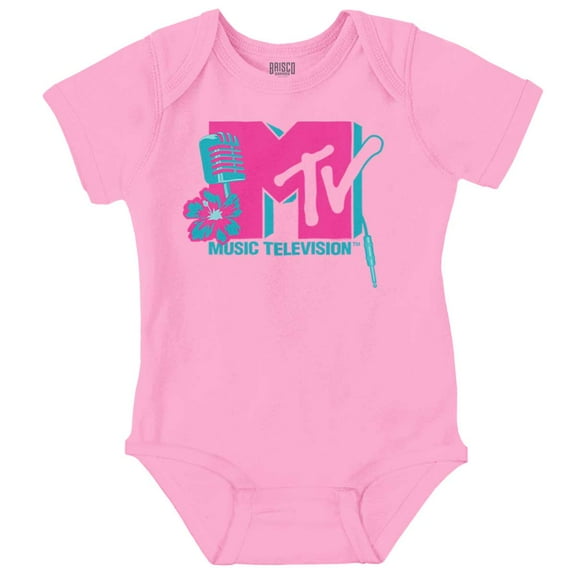 Retro MTV Floral Microphone Logo Romper Boys or Girls Infant Baby Brisco Brands NB