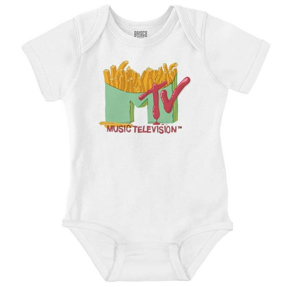 Retro MTV French Fried Food Logo Romper Boys or Girls Infant Baby Brisco Brands NB