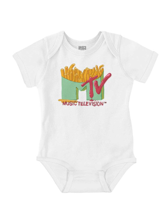 Retro MTV French Fried Food Logo Romper Boys or Girls Infant Baby Brisco Brands NB