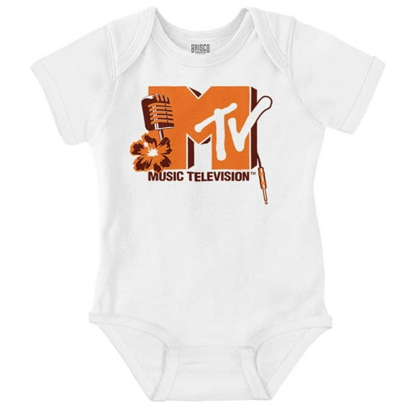 Retro MTV Microphone Flower Logo Romper Boys or Girls Infant Baby Brisco Brands NB
