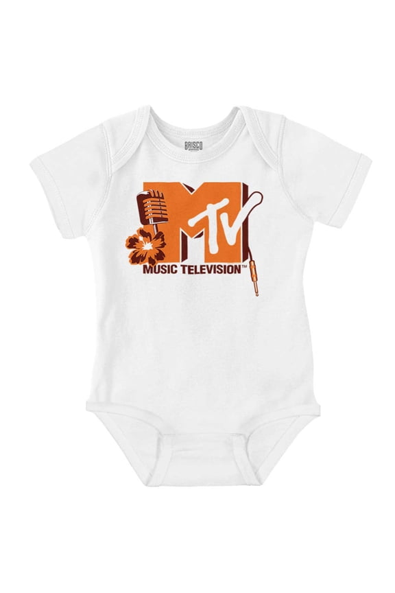 Retro MTV Microphone Flower Logo Romper Boys or Girls Infant Baby Brisco Brands NB
