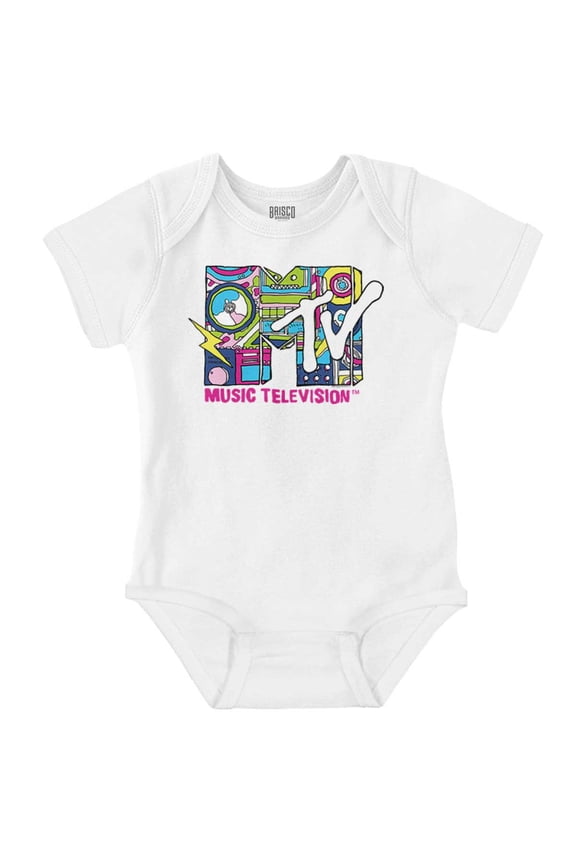 Retro MTV Music Lightning Bolt Logo Romper Boys or Girls Infant Baby Brisco Brands 12M