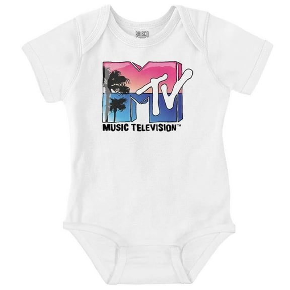 Retro MTV Palm Tree Paradise Logo Romper Boys or Girls Infant Baby Brisco Brands NB