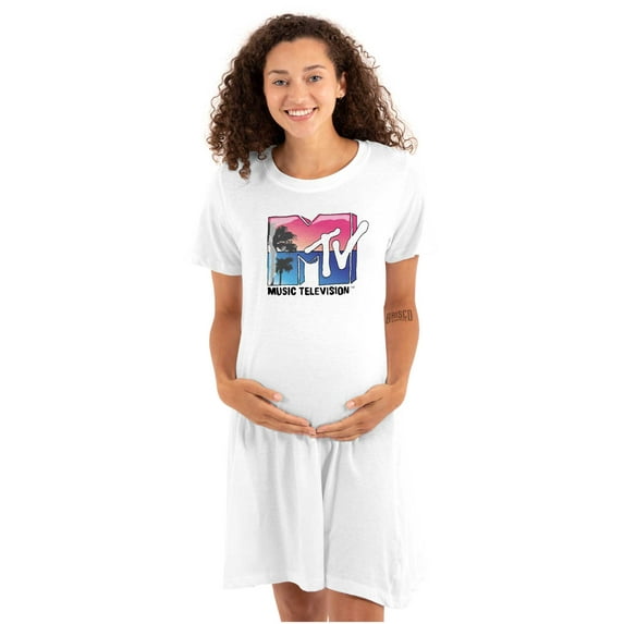 Retro MTV Palm Tree Paradise Logo Women's Maternity Dress Brisco Brands M