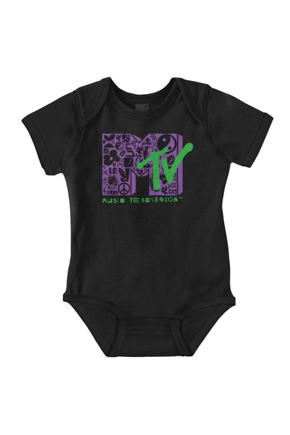 Retro MTV Peace Zen Hippie Logo Romper Boys or Girls Infant Baby Brisco Brands 24M