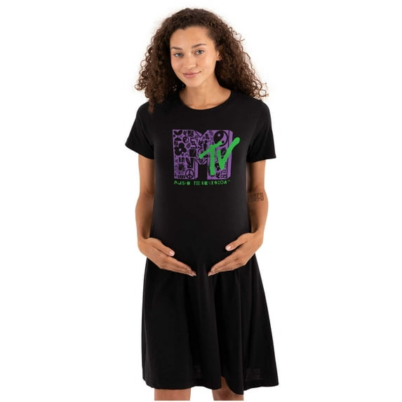 Retro MTV Peace Zen Hippie Logo Women's Maternity Dress Brisco Brands M