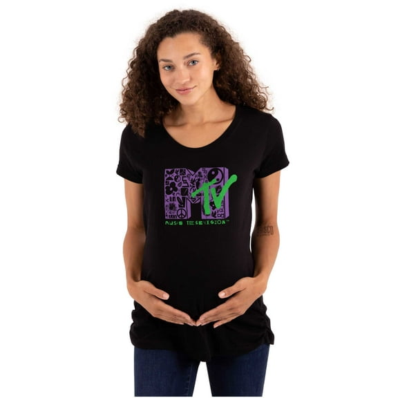 Retro MTV Peace Zen Hippie Logo Women's Maternity T Shirt Tee Brisco Brands S