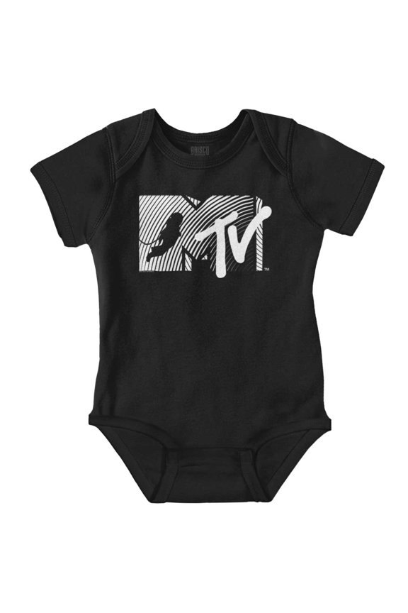 Retro MTV Stripes Logo Moon Man Romper Boys or Girls Infant Baby Brisco Brands NB