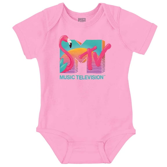 Retro MTV Sunset Flamingo Logo Romper Boys or Girls Infant Baby Brisco Brands 18M