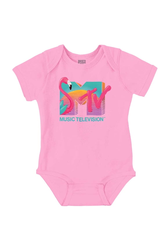 Retro MTV Sunset Flamingo Logo Romper Boys or Girls Infant Baby Brisco Brands NB