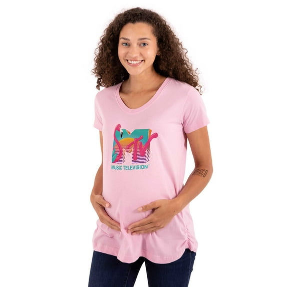 Retro MTV Sunset Flamingo Logo Women's Maternity T Shirt Tee Brisco Brands S