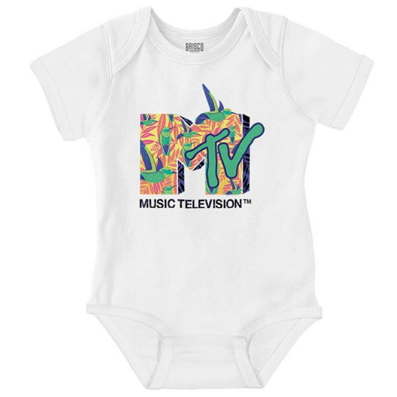 Retro MTV Tropical Hummingbird Logo Romper Boys or Girls Infant Baby Brisco Brands NB