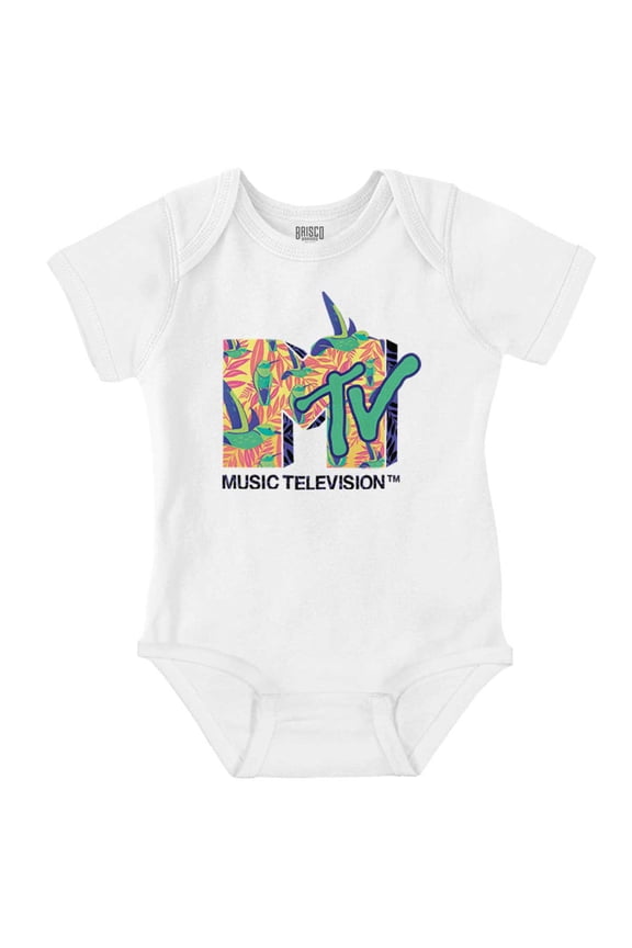 Retro MTV Tropical Hummingbird Logo Romper Boys or Girls Infant Baby Brisco Brands NB