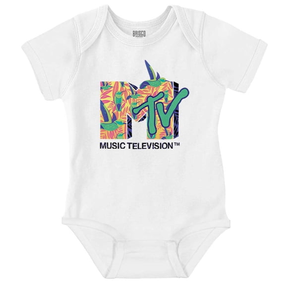 Retro MTV Tropical Hummingbird Logo Romper Boys or Girls Infant Baby Brisco Brands NB