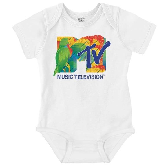 Retro MTV Tropical Parrot Logo Romper Boys or Girls Infant Baby Brisco Brands NB
