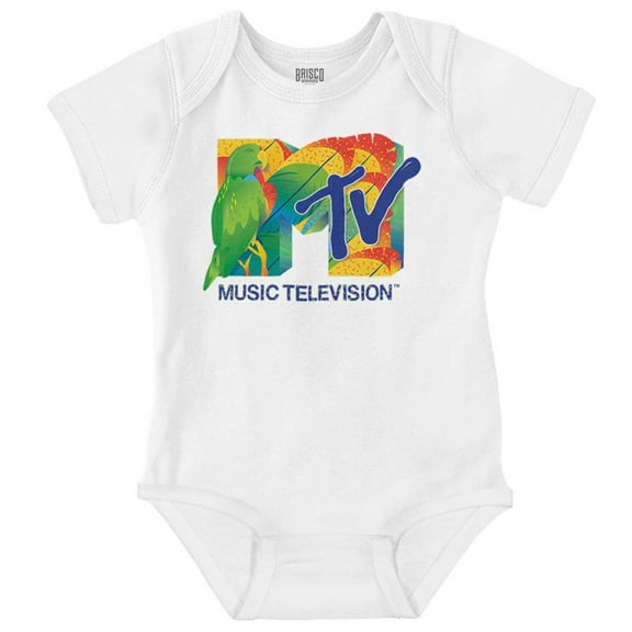Retro MTV Tropical Parrot Logo Romper Boys or Girls Infant Baby Brisco Brands NB