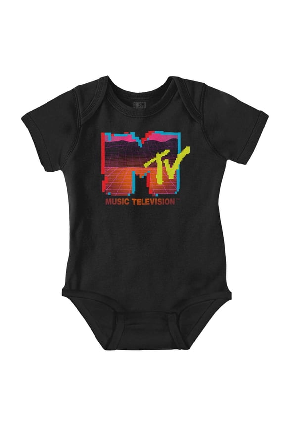 Retro MTV Vaporwave Landscape Logo Romper Boys or Girls Infant Baby Brisco Brands 12M