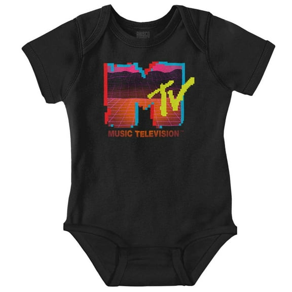 Retro MTV Vaporwave Landscape Logo Romper Boys or Girls Infant Baby Brisco Brands NB