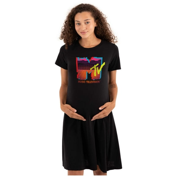 Retro MTV Vaporwave Landscape Logo Women's Maternity Dress Brisco Brands M