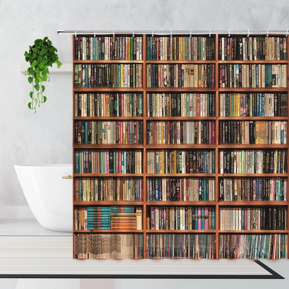 Retro Magic Bookshelf Shower Curtain Library Books Creativity Printing Polyester Fabric Bathroom Bath Curtains Decor with