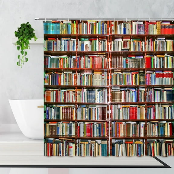 Retro Magic Bookshelf Shower Curtain Library Books Creativity Printing Polyester Fabric Bathroom Bath Curtains Decor with