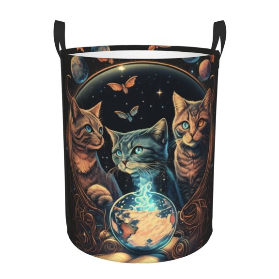 Retro Magic Cats Cool Cat Foldable Laundry Hamper with Handle Storage Basket for Clothes Toys & Organizing