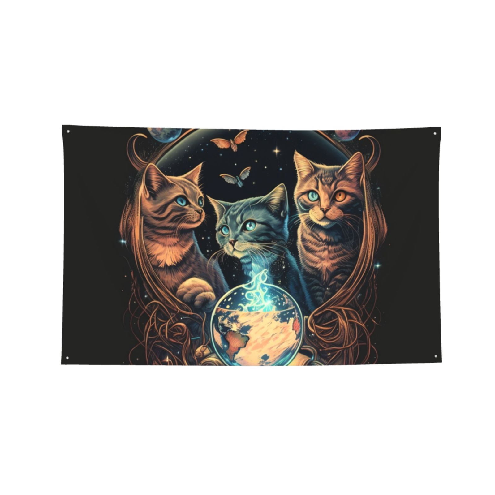 Retro Magic Cats Cool Cat Four Hole Decorated Banner Flag for Garden Yard Home Decoration Indoor Outdoor 4x6 Ft