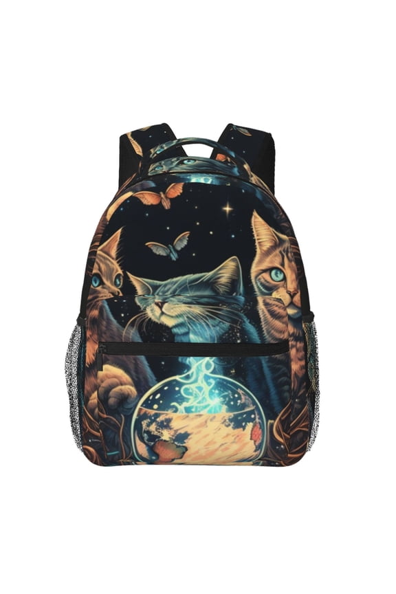 Retro Magic Cats Cool Cat Laptop Backpack Travel Rucksack for Teens Adults, Fits 15-inch Notebook