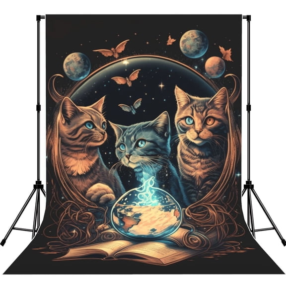 Retro Magic Cats Cool Cat Photography Backdrop 5x7Ft Background for Photo Studio Video Recording Birthday Party Wedding Home Decor