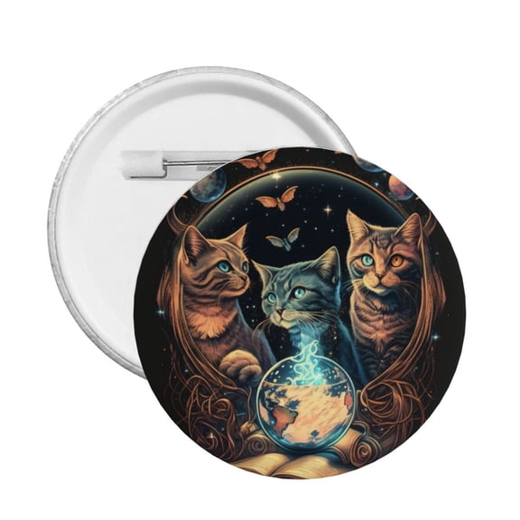 Retro Magic Cats Cool Cat Round Button Pin Badge 5PCS Pinback Buttons Lapel Pin for Jacket, Backpack, Hat, Party Favor, Gift