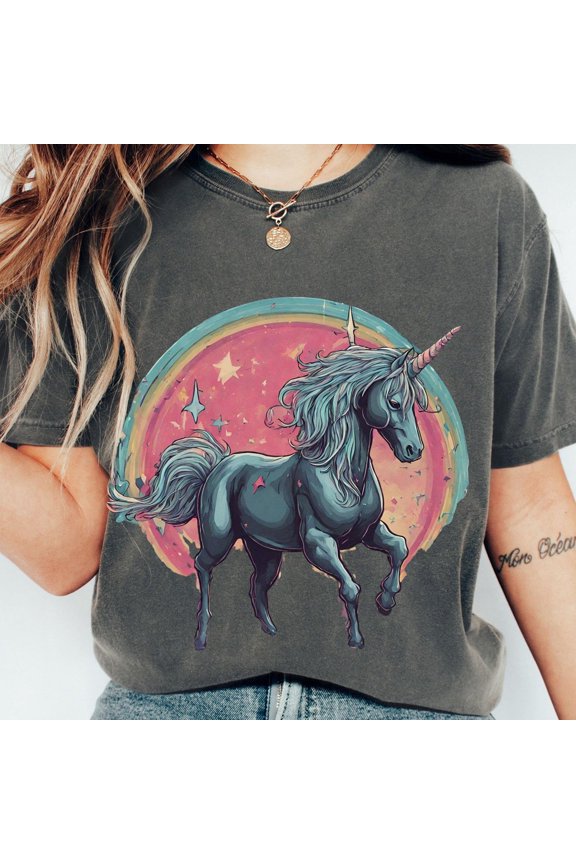 Retro Magical Unicorn Whimsigoth Dark Fantasy Art Tee