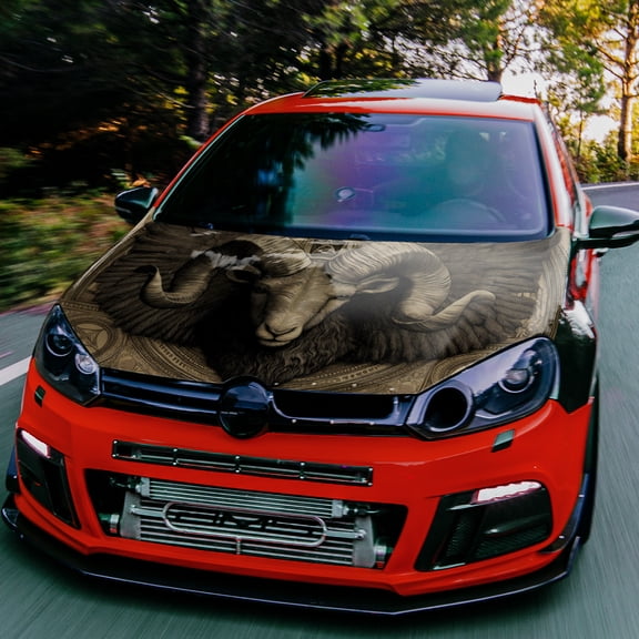 Retro Magical Winged for RAM Car Vinyl Wrap, PVC Waterproof Car Hood Sticker, Self-Adhesive Scratch-Resistant Stickers for Engine Cover, Car Decoration Protection Stickers for Trucks, Cars, SUVs, Gre