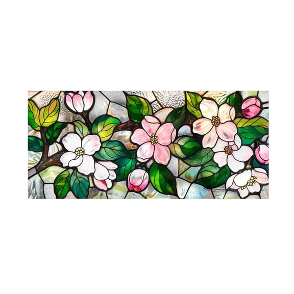 Retro Magnolia Flowers Stained Glass Pattern Window Privacy Film, Removable Static Cling Decal For Living Room, Sun Blocking And Decorative Home Decoration With Easy Application
