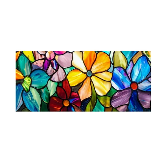 Retro Magnolia Flowers Stained Glass Pattern Window Privacy Film, Removable Static Cling Decal For Living Room, Sun Blocking And Decorative Home Decoration With Easy Application