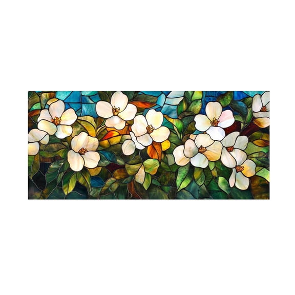 Retro Magnolia Flowers Stained Glass Pattern Window Privacy Film, Removable Static Cling Decal For Living Room, Sun Blocking And Decorative Home Decoration With Easy Application