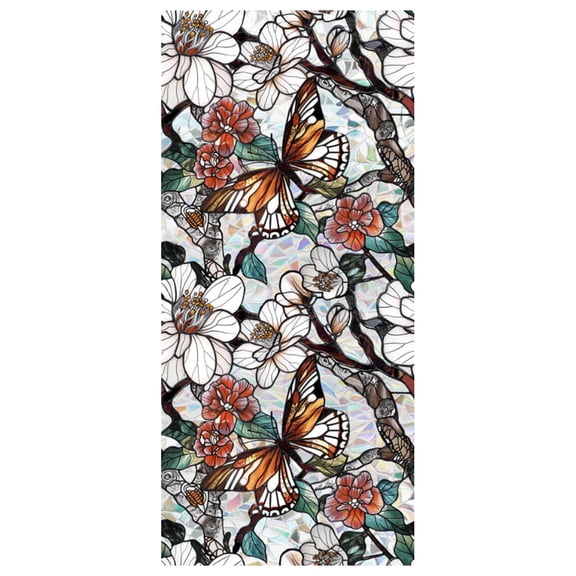 Retro Magnolia Flowers Window Privacy Film,Stained Glass Decals Colorful Floral Privacy Rainbow Decals Living Room
