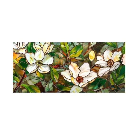 Retro Magnolia Flowers Window Privacy Film Stained Glass Decals Colorful Floral Privacy Rainbows Decals Living Room Sun Blocking Decor Removable Static Cling 16.93X39.37Inch