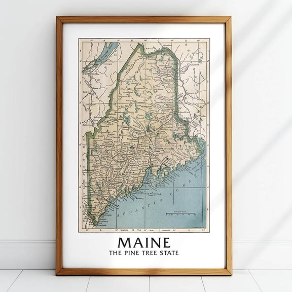 Retro Maine Map Poster: Pine Tree State Print Outdoors Wall Art