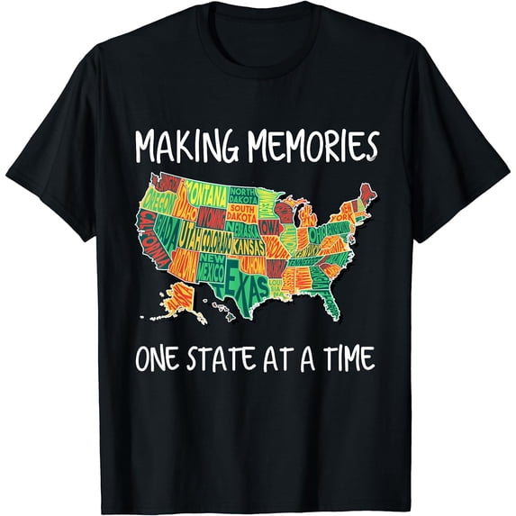 Retro Making Memories One State At A Time USA Map T-Shirt Travel Road Trip Adventure Tee for Men and Women Patriotic United States Vacation Apparel Casual Short Sleeve Graphic Top