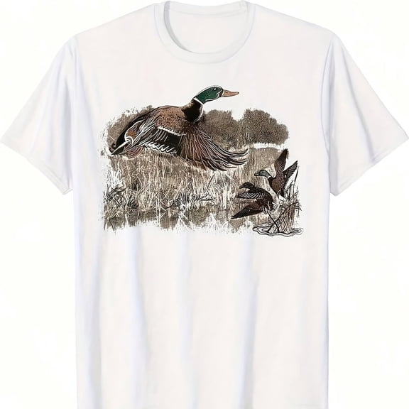 Retro Mallard Duck In Flight Graphic T-Shirt Vintage Wildlife Nature Hunting Outdoors Men's Short Sleeve Cotton Apparel
