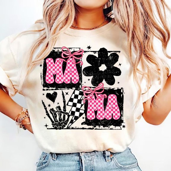 Retro Mama Coquette Bow Shirt, Retro Motherhood Shirt, Funny Sarcastic Mom Shirt, Pink Mom Shirt, Mothers Day Shirt, Rockin Mama Tee