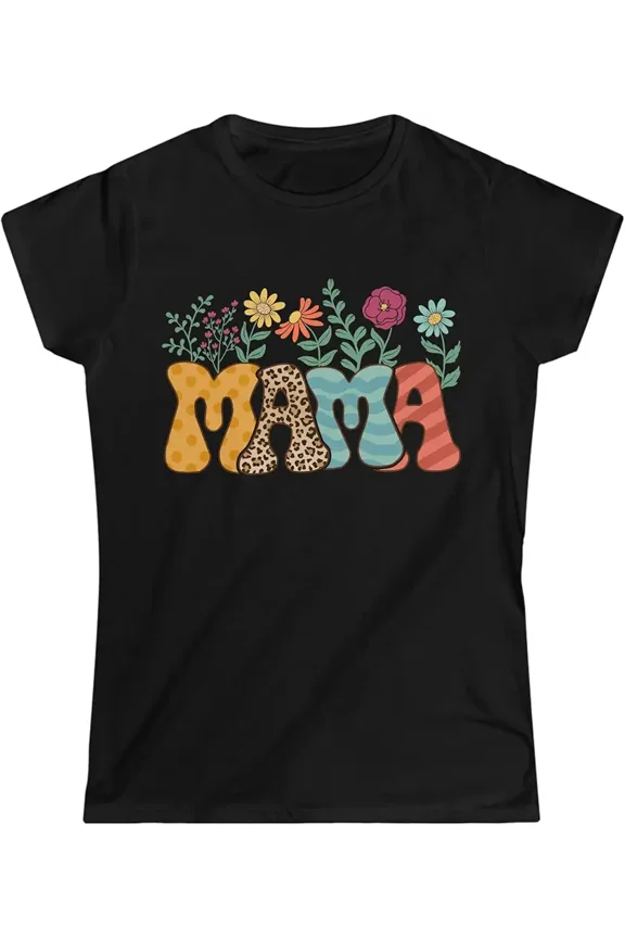 Retro Mama Floral T-Shirt Leopard Print Mother's Day Gift Women's Short Sleeve Tee