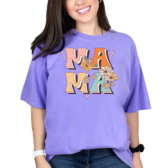 Retro Mama, Flowers Art Mother's Day, Violet Comfort Colors T-Shirt, XL