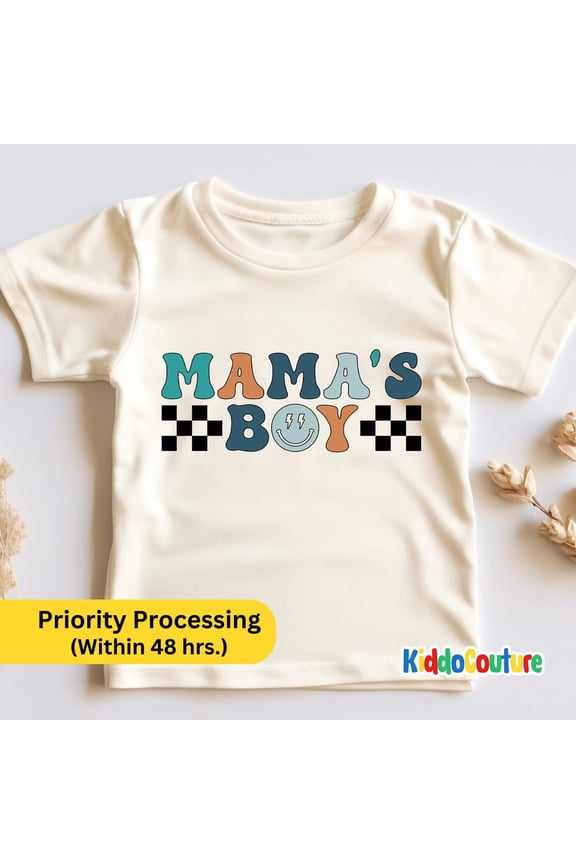 Retro Mama'S Boy T-Shirt, Baby Boy Kids Shirt, Mama'S Boy Smiley Face Shirt, Mama'S Boy Checkered Shirt, Mama'S Boy Gift T-Shirt TODDLER SHORT SLEEVE TEE BELLA CANVAS 3001T