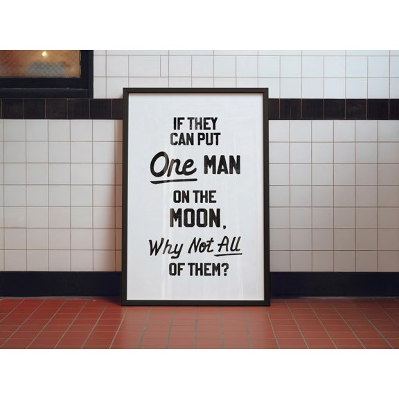 Retro Man On Moon Quote Poster Lake House Cabin Decor , Poster Print Only